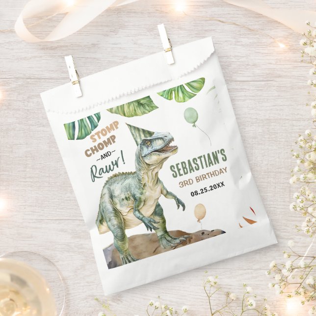 Jungle Dinosaur T Rex 3rd Birthday Party Favour Bag (Clipped)
