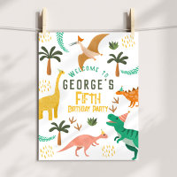 Jungle Dinosaur T-Rex Kids Birthday Welcome Sign