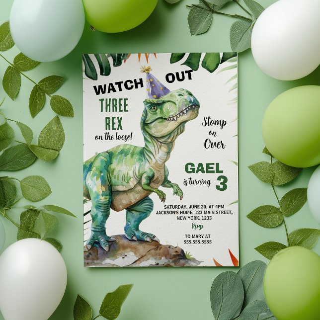 Jungle Dinosaur Three-rex Birthday Invitation (Creator Uploaded)