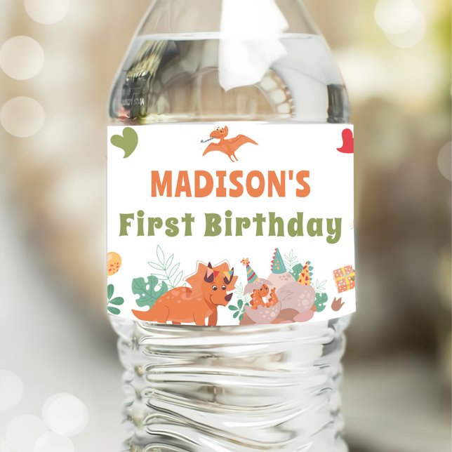 Jungle Dinosaurs Birthday Water Bottle Label (Creator Uploaded)