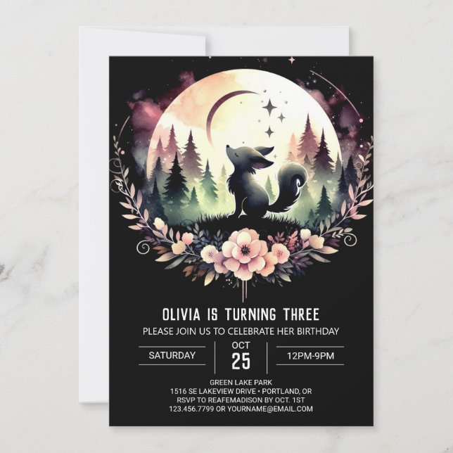 Jungle Dreamy Wolf Birthday Invitation (Front)