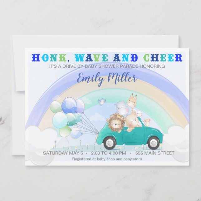 Jungle drive by baby shower invitation boy (Front)