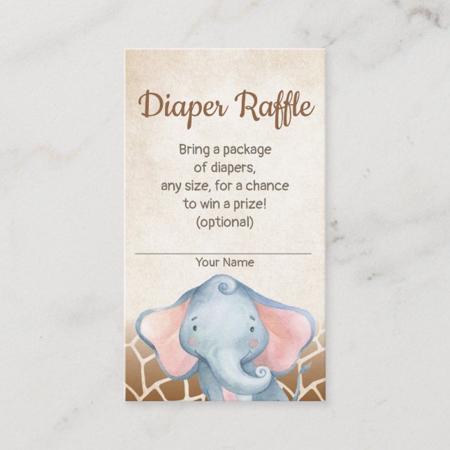 Jungle Elephant Baby Shower Diaper Raffle Card (Front)