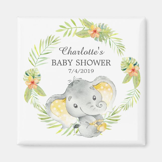 Jungle Elephant Baby Shower Favour  Magnet (Front)