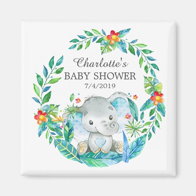 Jungle Elephant Baby Shower Favour  Magnet (Front)