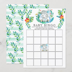 Jungle Elephant BINGO Baby Shower Game Invitation