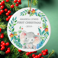 Jungle Elephant Photo1st Christmas Ornament