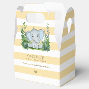 Jungle Elephant Yellow 1st Birthday Thank You Favor Box