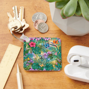 Jungle Fantasy Butterflies Flowers Cheerful Keychain
