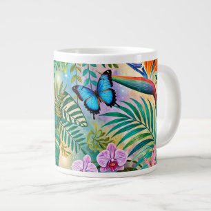 Jungle Fantasy Butterflies Flowers Cheerful Large Coffee Mug