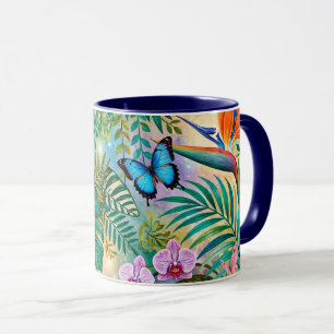 Jungle Fantasy Butterflies Flowers Cheerful Mug