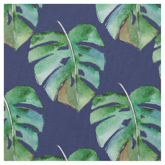 Jungle Ferns on Blue Fabric (Close Up)