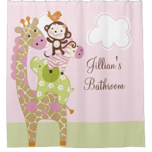 Jungle Fille Animaux Enfants Douche Rideau