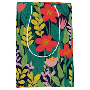Jungle floral leaves pattern medium gift bag