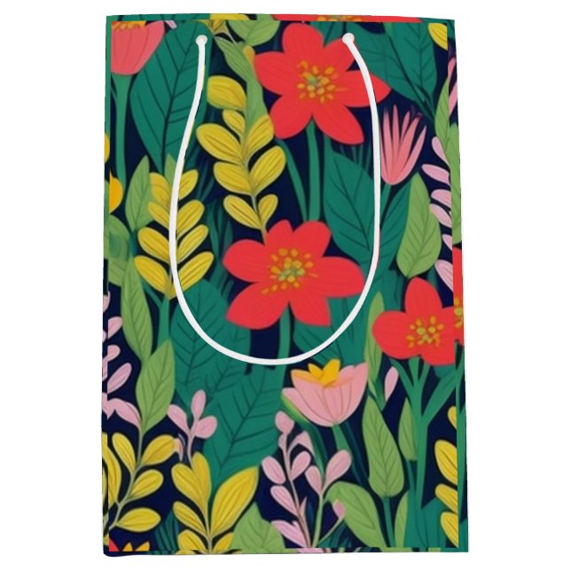 Jungle floral leaves pattern medium gift bag (Front)
