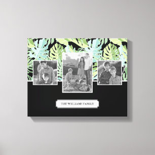 Jungle Floral Pattern   Family Photos & Text Canvas Print