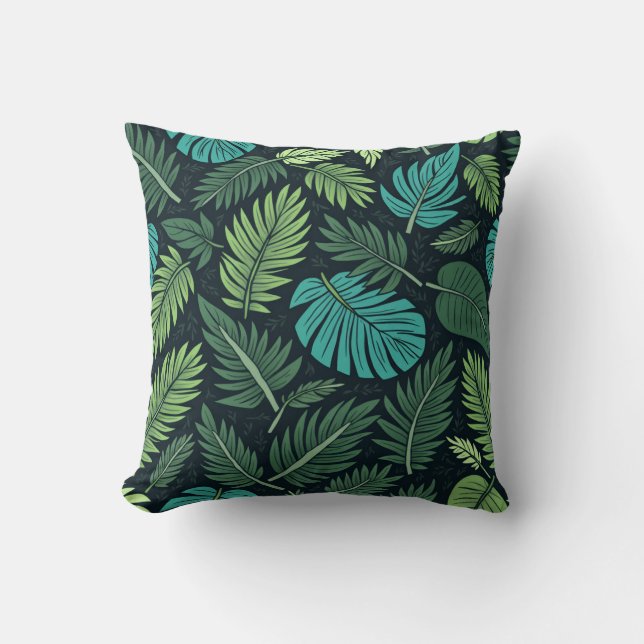 Jungle Foliage Pattern – Lush Tropical Leaf Design Throw Pillow (Front)