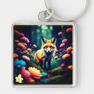 "Jungle Fox and Floral Bliss" Keychain