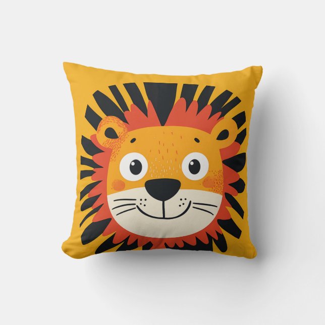 Jungle Fun Lion Kids Nursery Hand Drawing  Throw Pillow (Front)