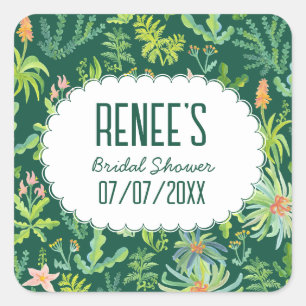 Jungle Garden Watercolor Custom BRIDAL SHOWER Square Sticker