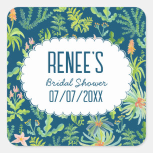 Jungle Garden Watercolor Custom BRIDAL SHOWER Square Sticker
