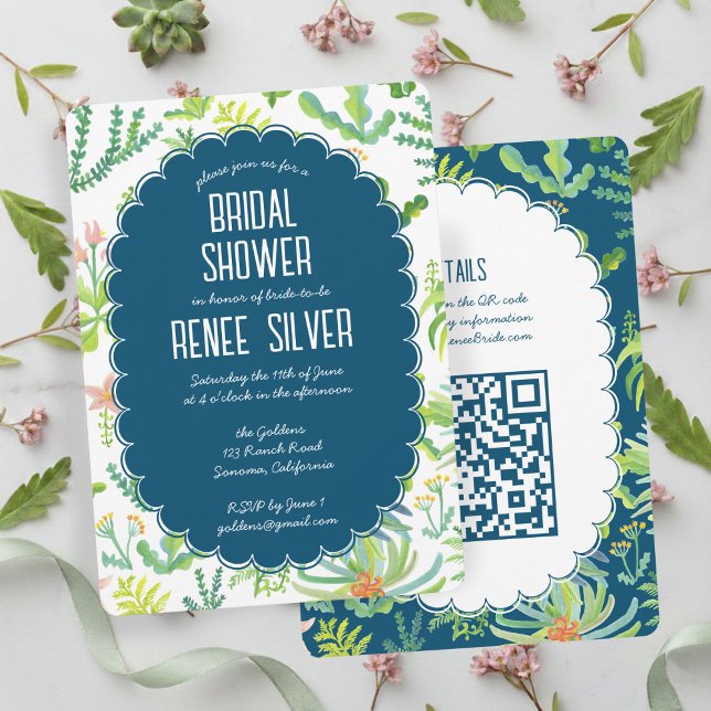 Jungle Garden Watercolor Custom QR  BRIDAL SHOWER Invitation (Jungle Garden Watercolor Hand-painted Custom QR BRIDAL SHOWER Invitation
)