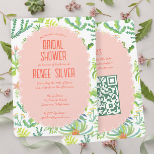 Jungle Garden Watercolor Custom QR  BRIDAL SHOWER Invitation