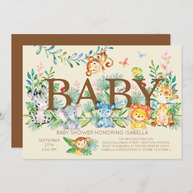 Jungle Gender Neutral Baby shower Invitation (Front/Back)