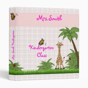 Jungle Giraffe 1 inch Avery Binder ~ pink plaid