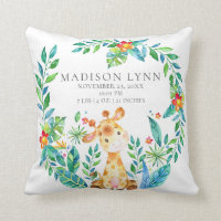 Jungle Giraffe Baby Birth Statistiques Coussin