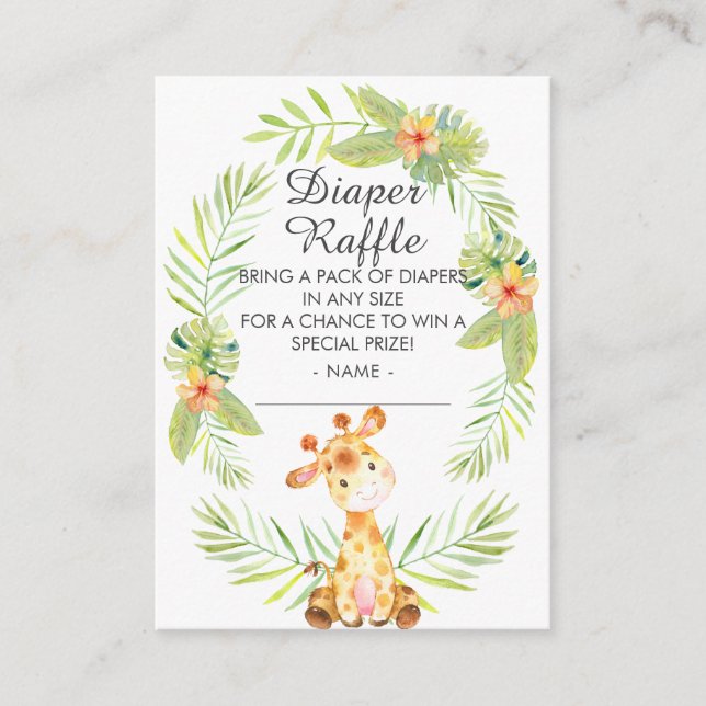 Jungle Giraffe Baby Shower Diaper Raffle Enclosure Card (Front)