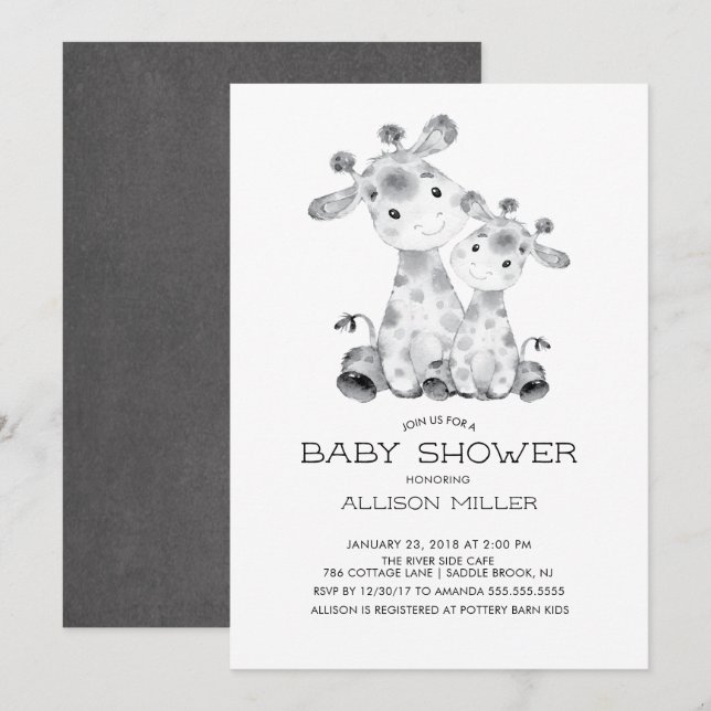 Jungle Giraffe Baby Shower Invitation (Front/Back)