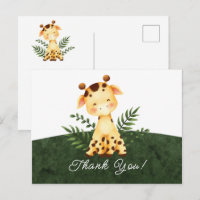 Jungle Giraffe Baby Shower Thank You Postcard