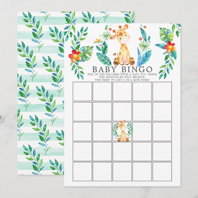 Jungle Giraffe BINGO Baby Shower Game Invitation (Front/Back)