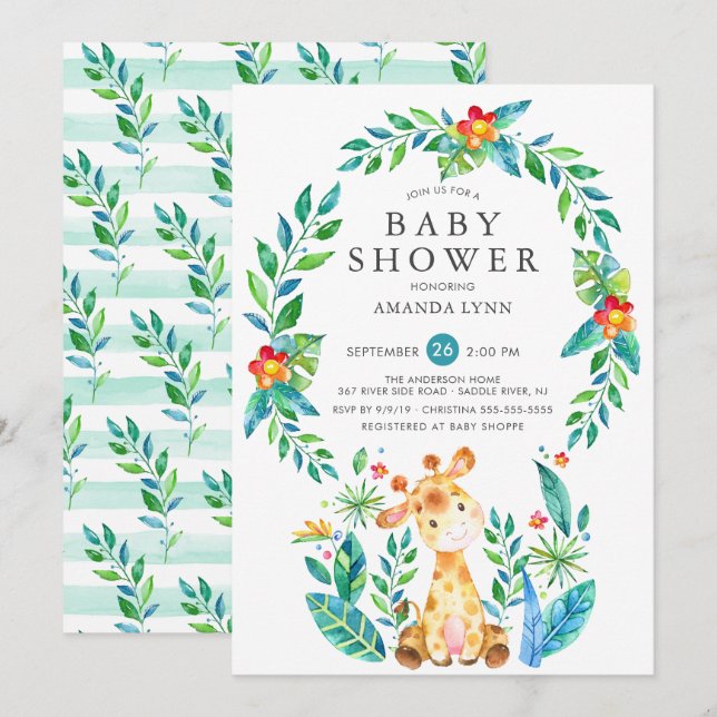 Jungle Giraffe Boy Baby Shower Invitation (Front/Back)