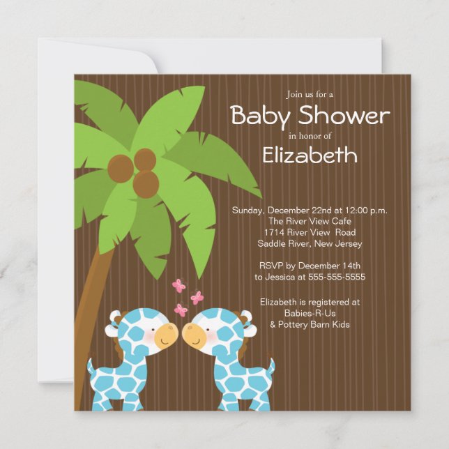 Jungle Giraffe Multiple Baby Shower Invitations (Front)