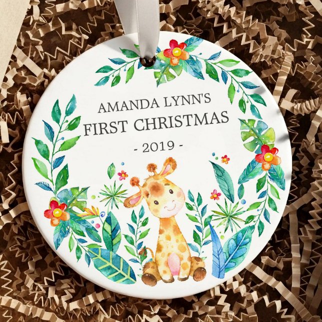 Jungle Giraffe Photo Baby's 1st Christmas Ornament (Creator Uploaded)