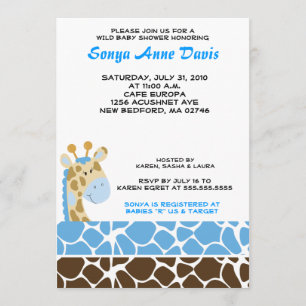 Jungle Giraffe Print (Blue) Baby Shower 5x7 Invite