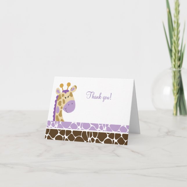Jungle Giraffe (Purple) Folded Thank you notes (Front)