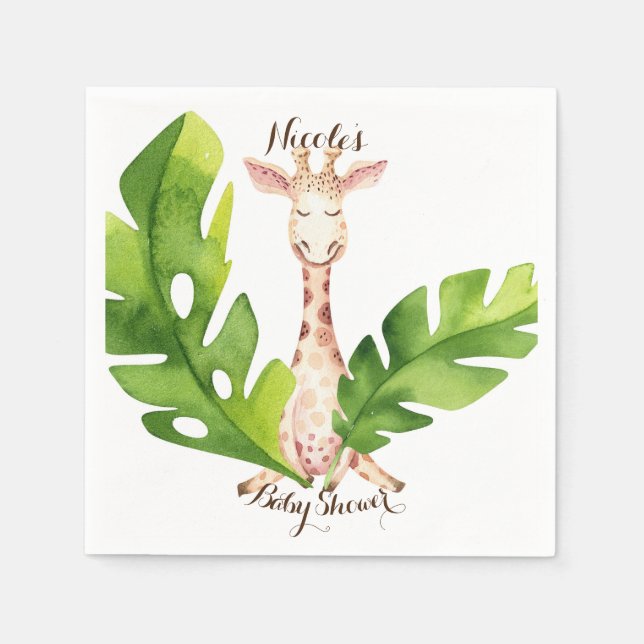 Jungle Giraffe Watercolor Baby Shower Party Napkin (Front)