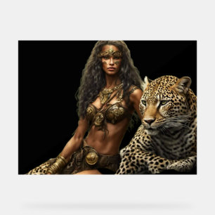 Jungle Girl and Her Pet Leopard Acrylic Wall Sign