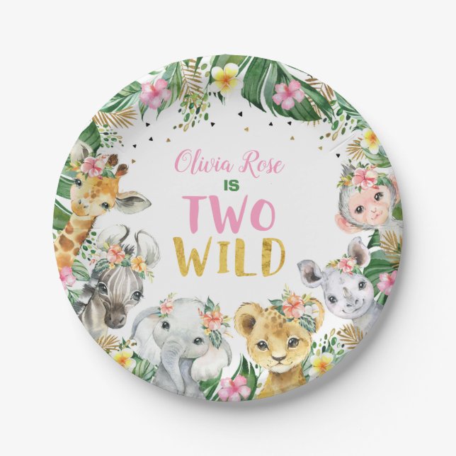 Jungle Girl Birthday Safari Animals Paper Plates (Front)