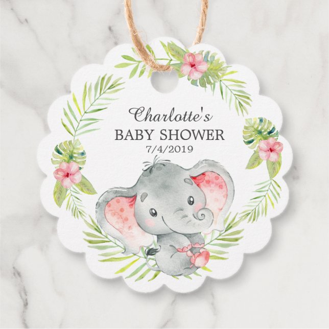 Jungle Girl Elephant Baby Shower Favour Gift Tag (Back)