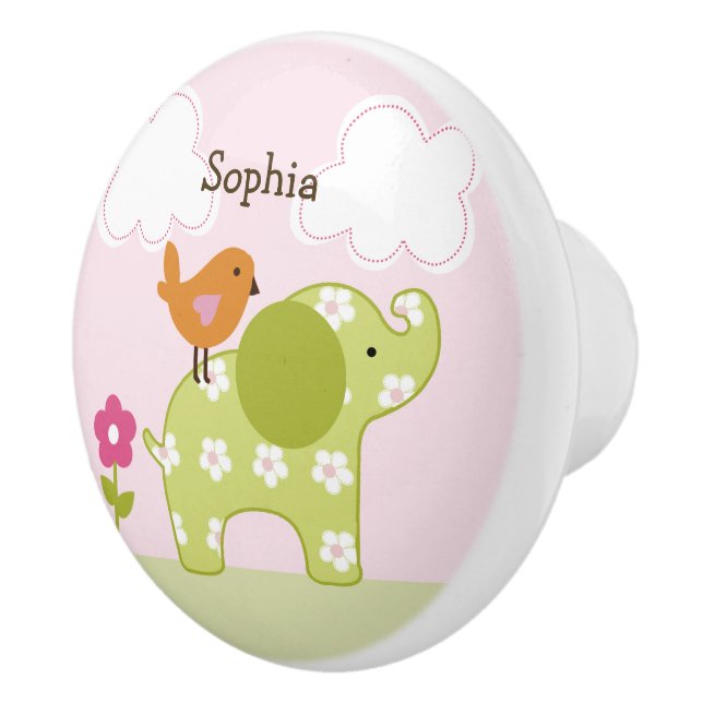 Jungle Girl Elephant Drawer Pull Ceramic Knob (Right)