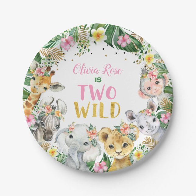 Jungle Girl Safari Animals Paper plates (Front)