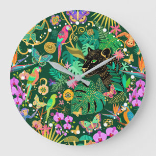 Jungle Golden Fantasy Surreal Exotic Large Clock