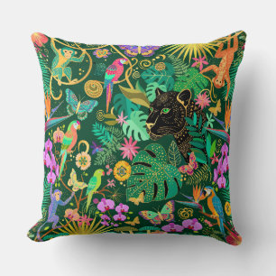 Jungle Golden Fantasy Surreal Exotic Throw Pillow