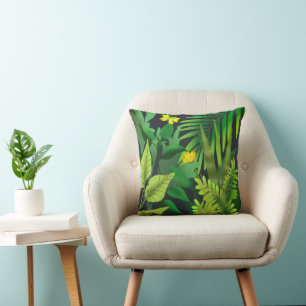 Jungle green and yellow butterflies throw pillow