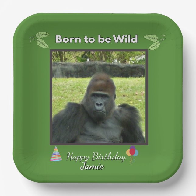 Jungle Green Gorilla Celebration Paper Plate (Front)