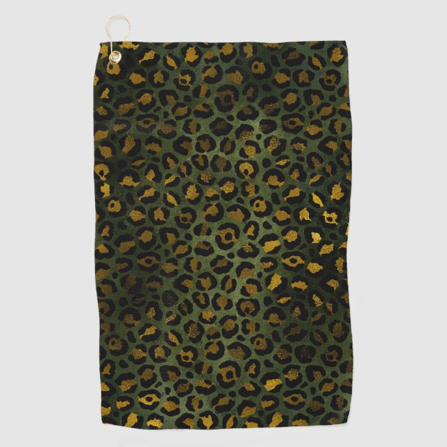 Jungle Green Yellow Cheetah Leopard Pattern Golf Towel (Front)